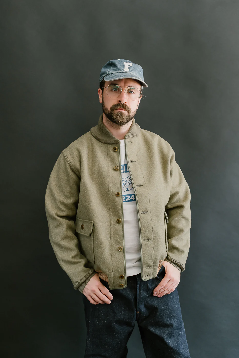 Lot 2233 - A-1 Style Melton Wool Jacket - OD Green - Image 9