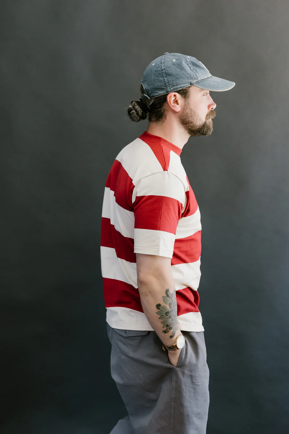 Lot 4108 - Border T-Shirt 4 Inch Stripe  - Bordeaux, Kinari - Image 12