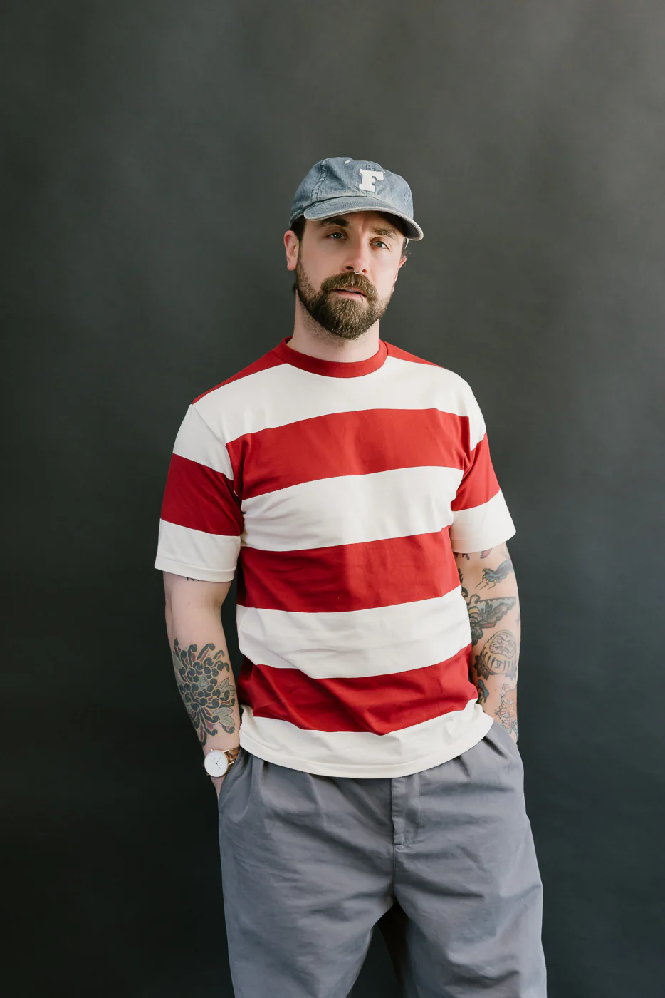 Lot 4108 - Border T-Shirt 4 Inch Stripe  - Bordeaux, Kinari - Image 13