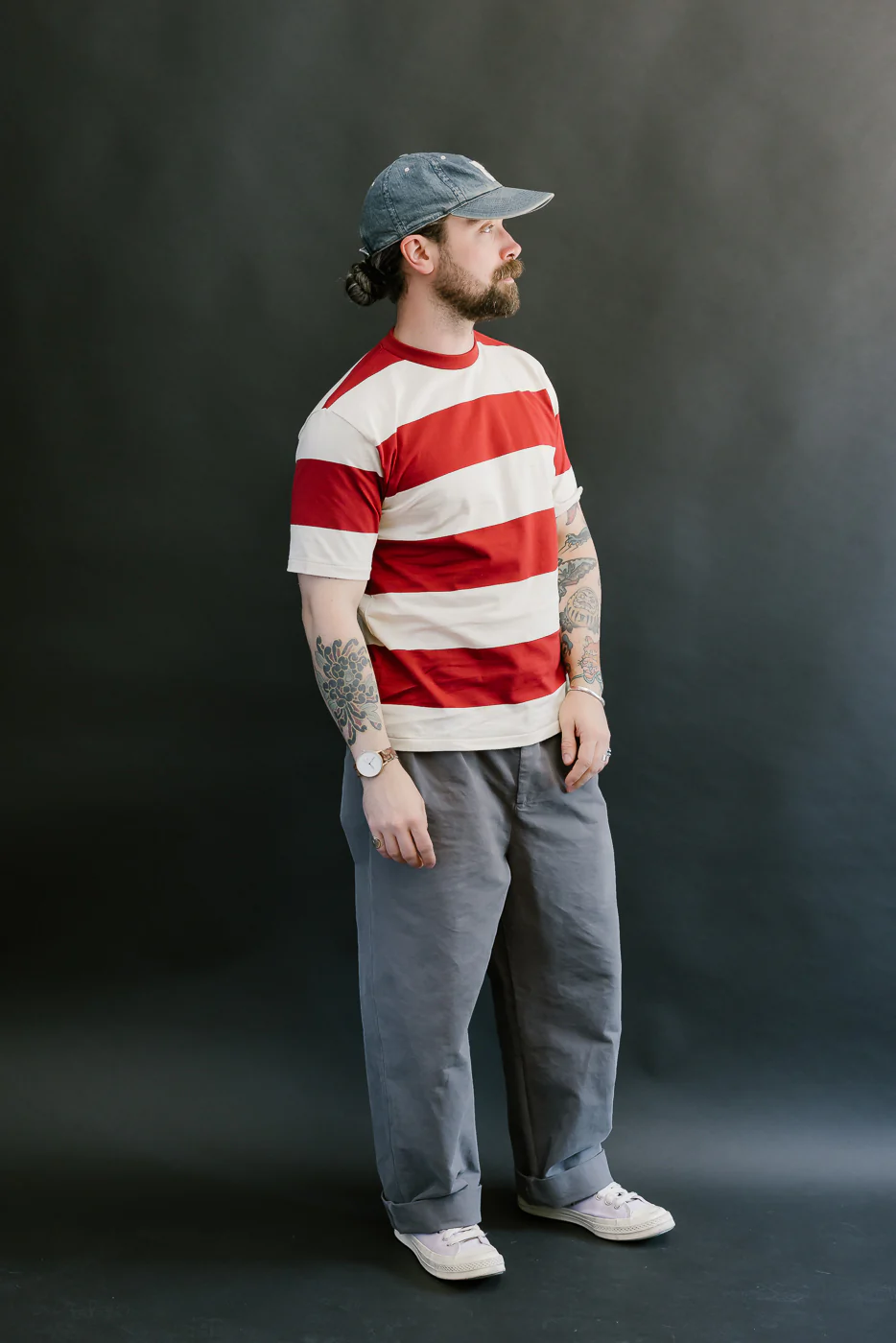 Lot 4108 - Border T-Shirt 4 Inch Stripe  - Bordeaux, Kinari - Image 6