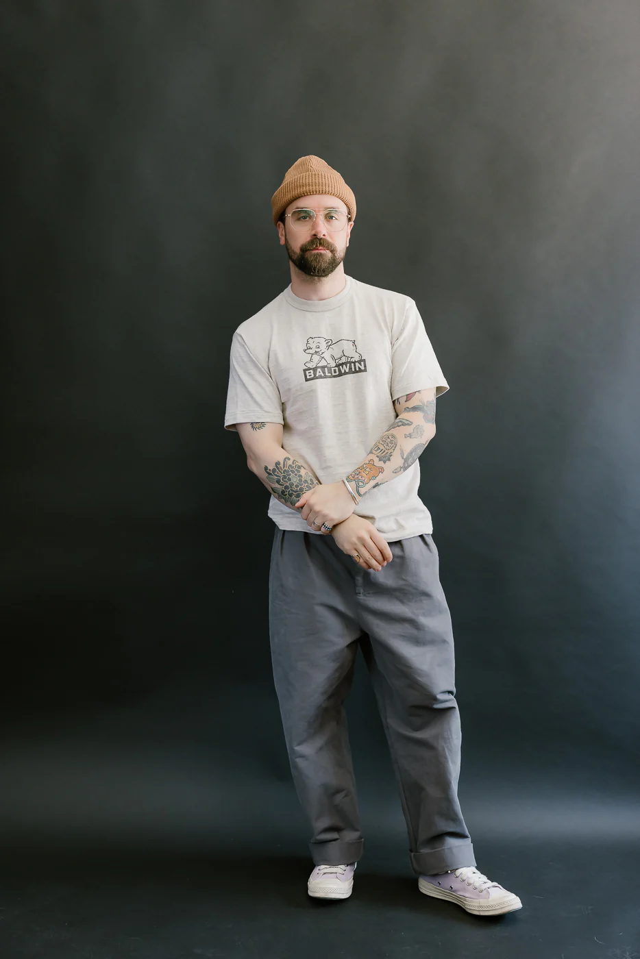 Lot 4601 - Baldwin Print T-Shirt - Oatmeal, Black - Image 5