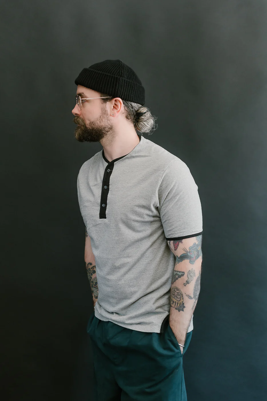 LRH1040 - Supima Cotton Henley - Two-tone Vintage Grey - Image 12