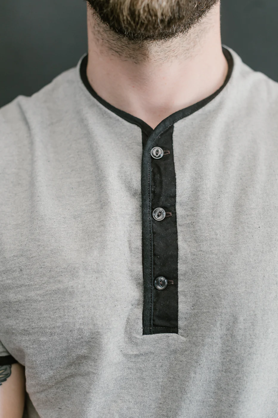 LRH1040 - Supima Cotton Henley - Two-tone Vintage Grey - Image 14