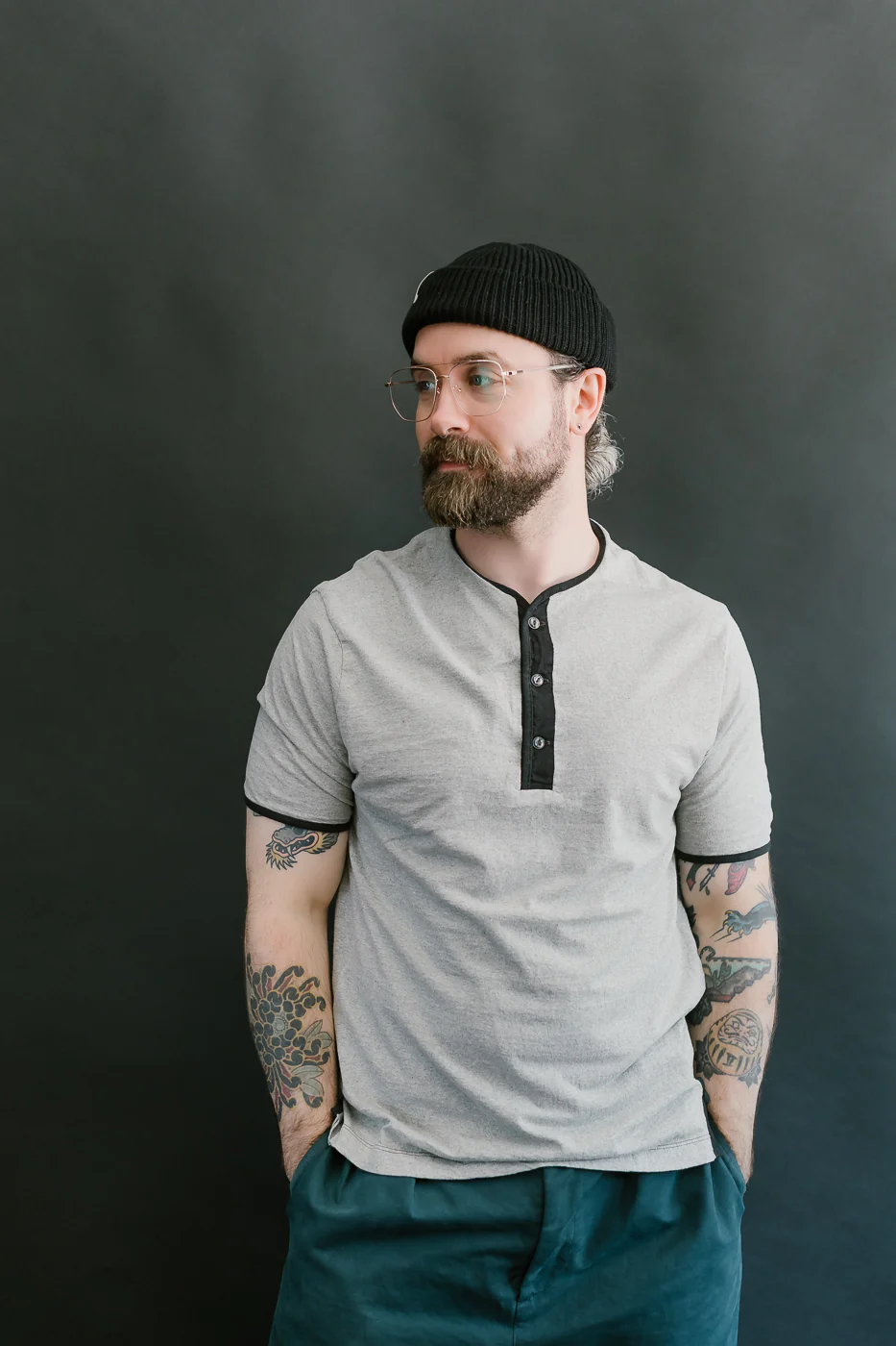 LRH1040 - Supima Cotton Henley - Two-tone Vintage Grey - Image 8