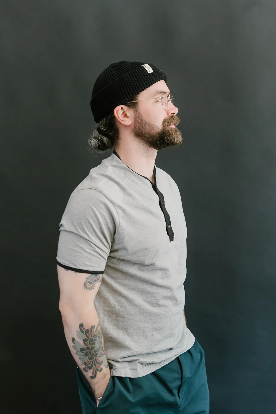 LRH1040 - Supima Cotton Henley - Two-tone Vintage Grey - Image 9