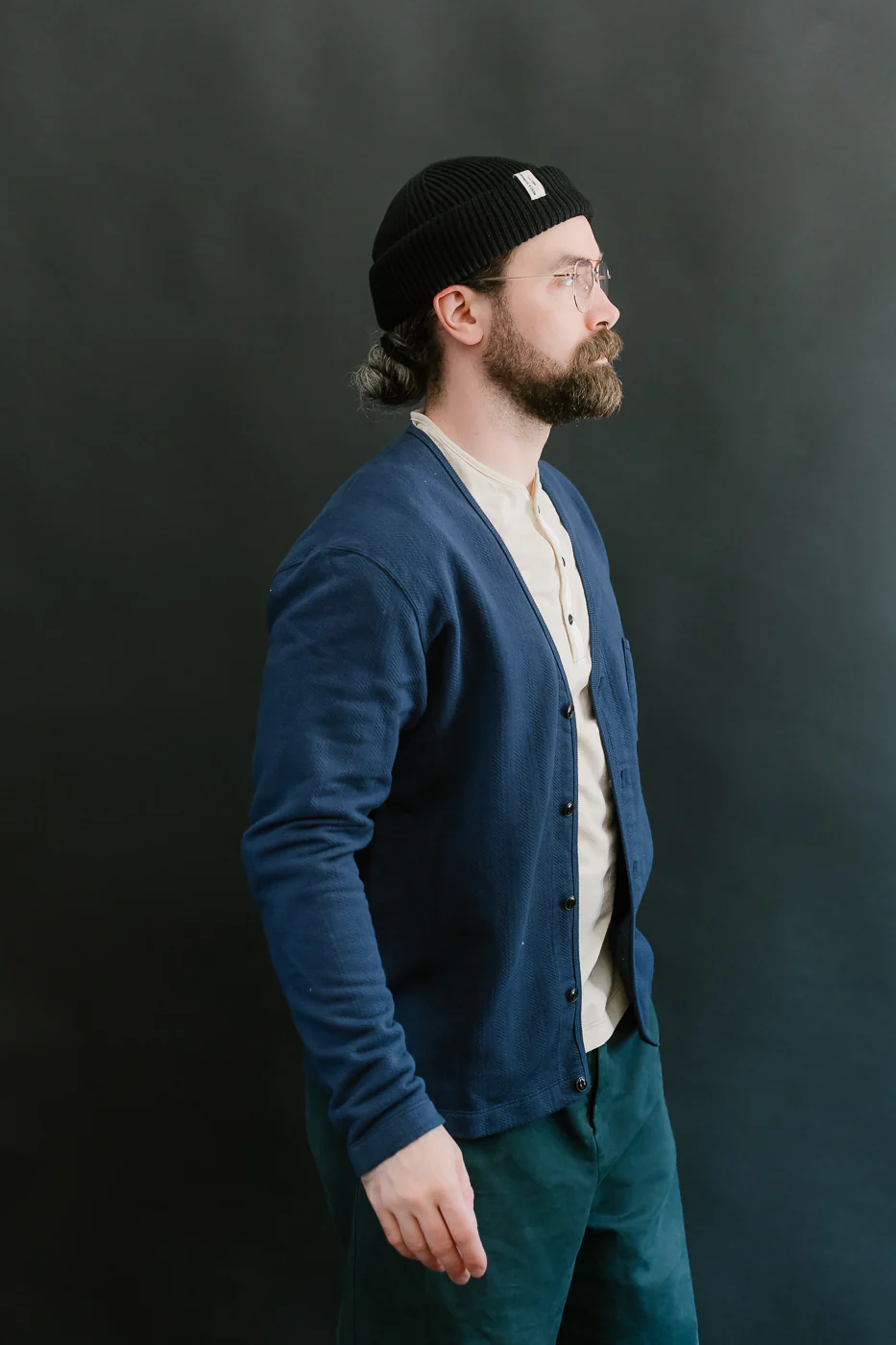 LRC1116 - Big Herringbone Pile Knit 50s Cardigan - French Navy - Image 10