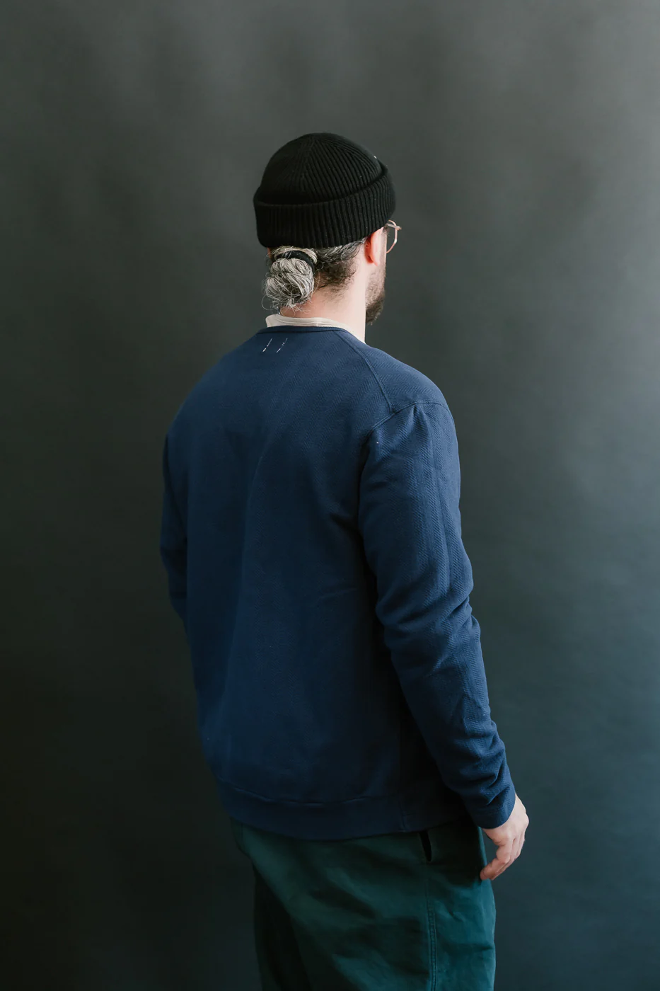 LRC1116 - Big Herringbone Pile Knit 50s Cardigan - French Navy - Image 11