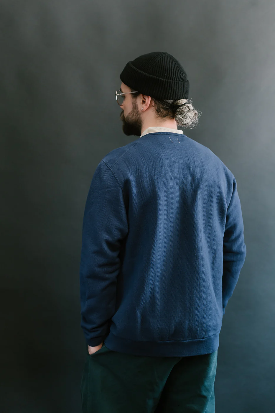 LRC1116 - Big Herringbone Pile Knit 50s Cardigan - French Navy - Image 12