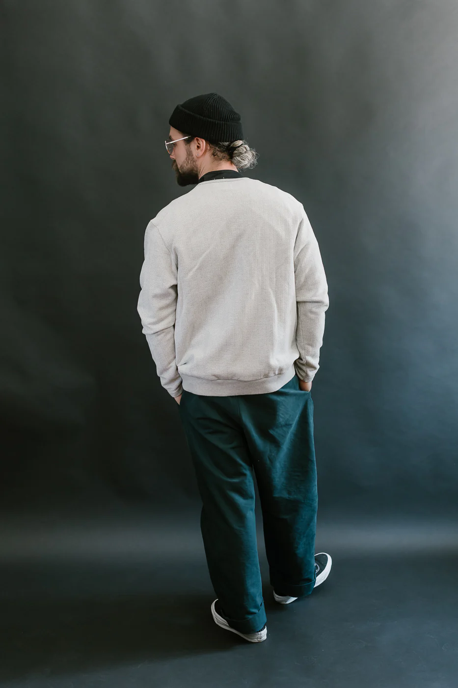 LRC1116 - Big Herringbone Pile Knit 50s Cardigan - Heather Grey - Image 8