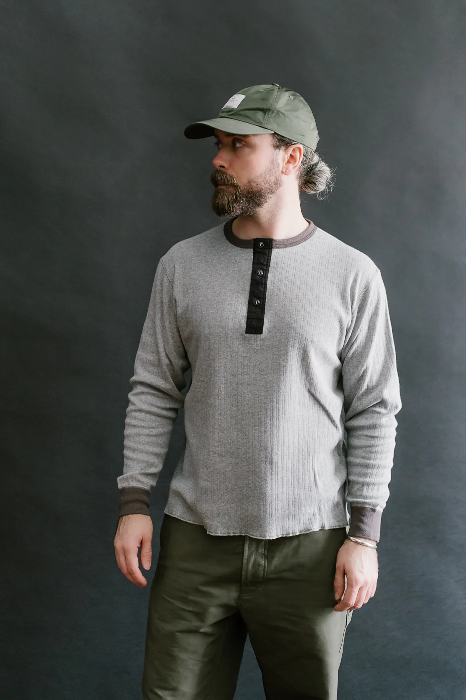 LRH1038 - Smooth Drop Needle Rib Knit Henley - Heather Gray 2Tone - Image 13