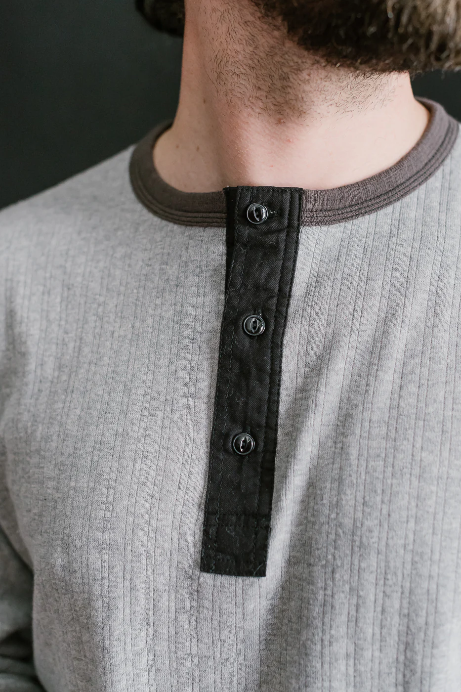 LRH1038 - Smooth Drop Needle Rib Knit Henley - Heather Gray 2Tone - Image 15