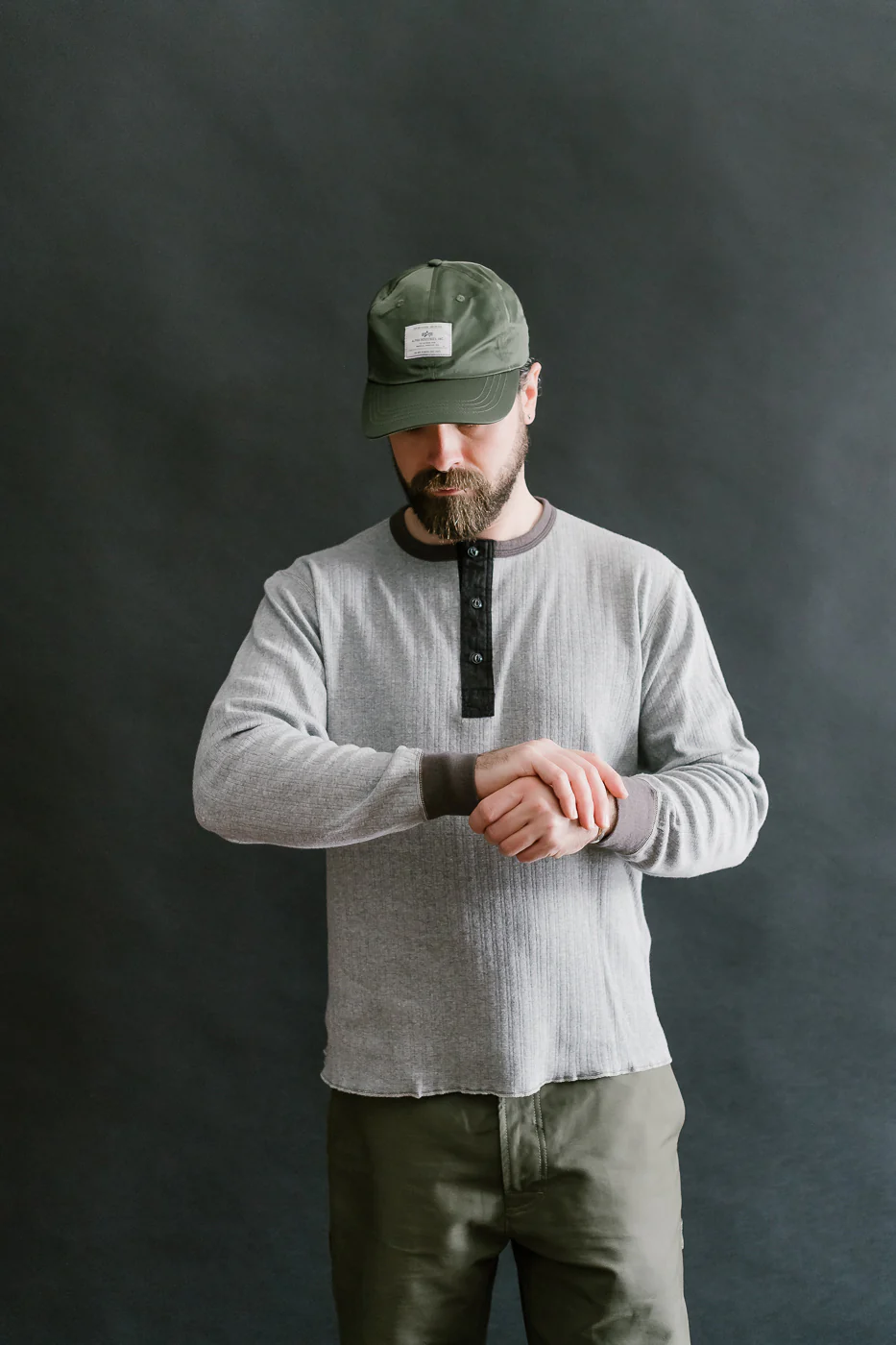 LRH1038 - Smooth Drop Needle Rib Knit Henley - Heather Gray 2Tone - Image 8