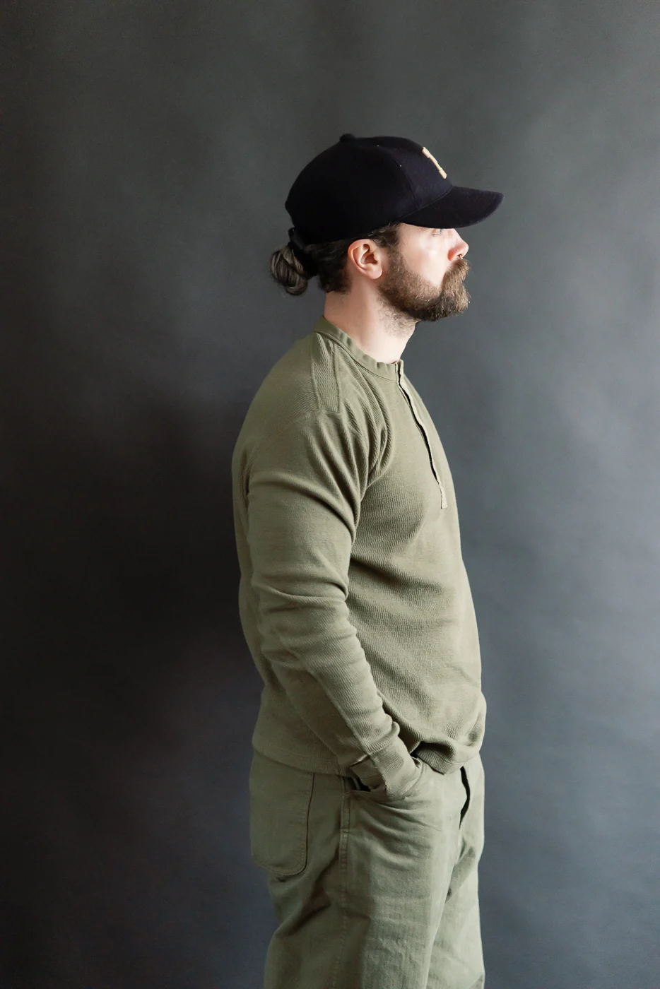 LRH1041 - Supima Long Sleeve Honeycomb Knit Henleyneck Thermal - Army Olive - Image 10