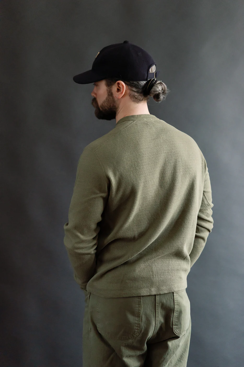 LRH1041 - Supima Long Sleeve Honeycomb Knit Henleyneck Thermal - Army Olive - Image 12