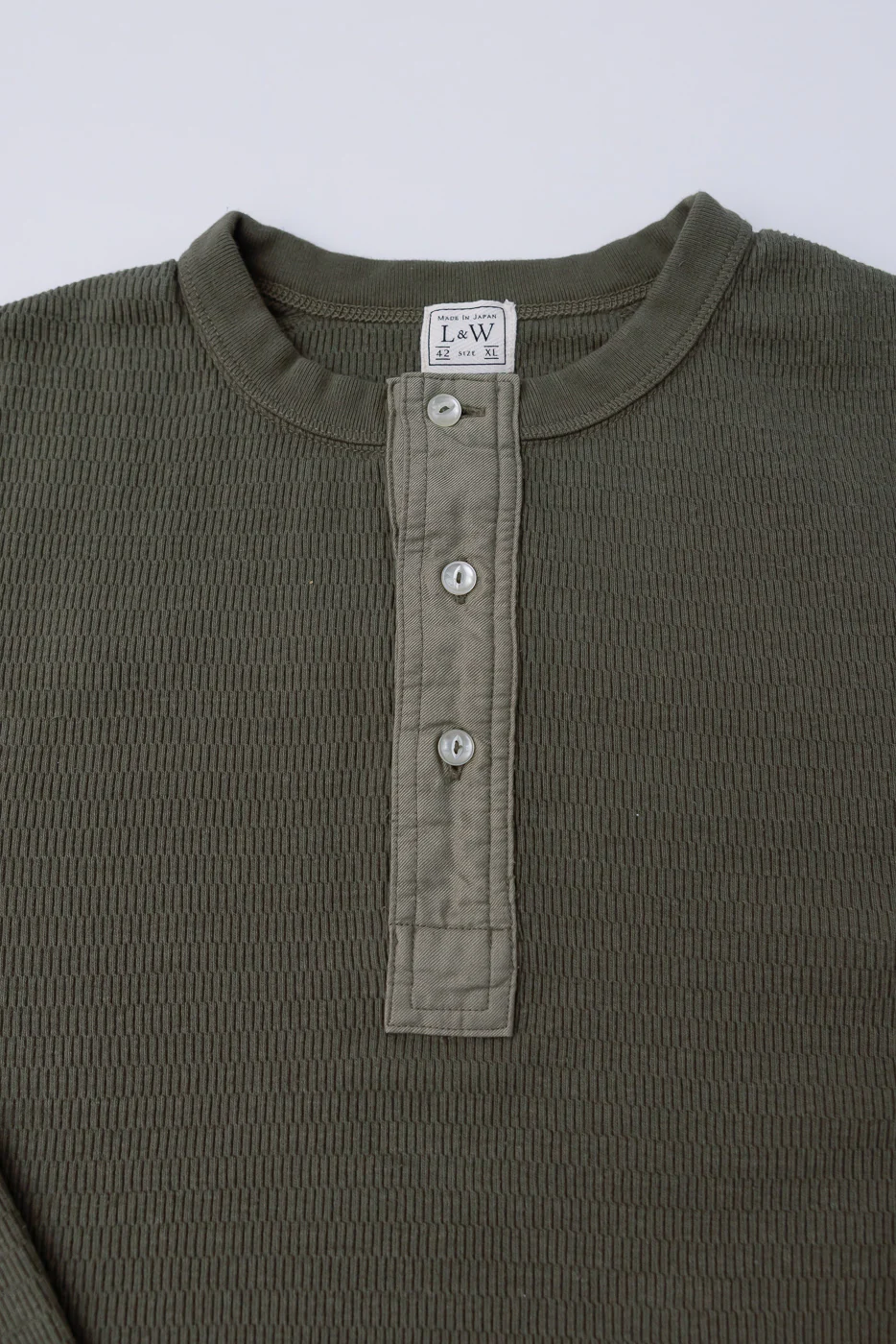 LRH1041 - Supima Long Sleeve Honeycomb Knit Henleyneck Thermal - Army Olive - Image 2