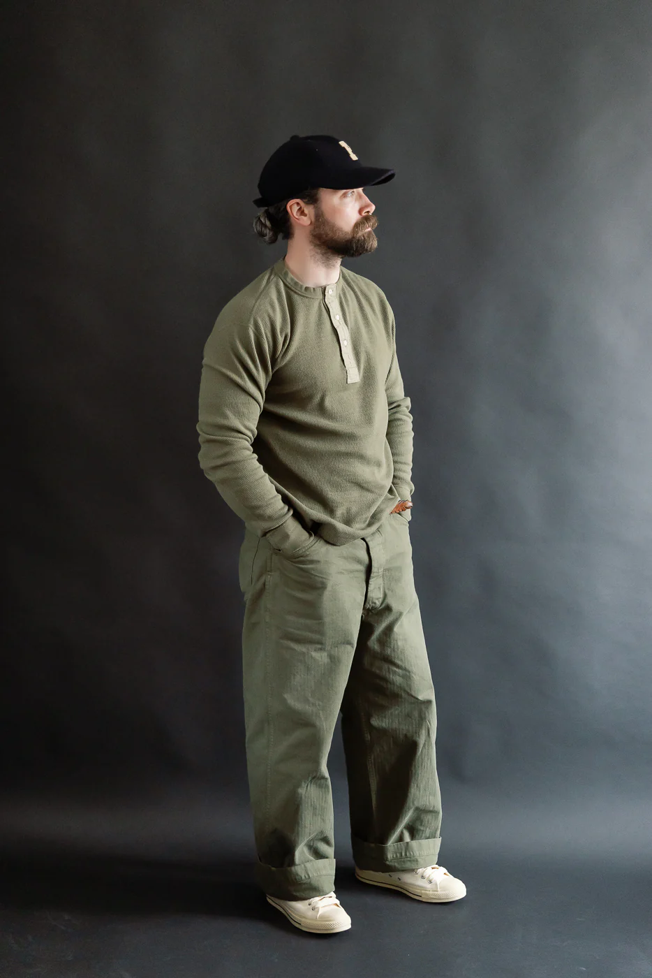 LRH1041 - Supima Long Sleeve Honeycomb Knit Henleyneck Thermal - Army Olive - Image 6