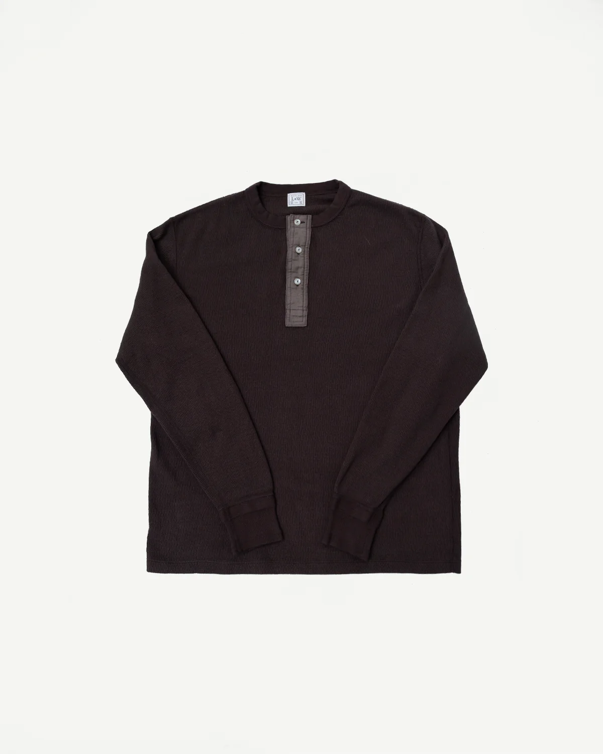 LRH1041 - Supima Long Sleeve Honeycomb Knit Henleyneck Thermal - Oak Brown