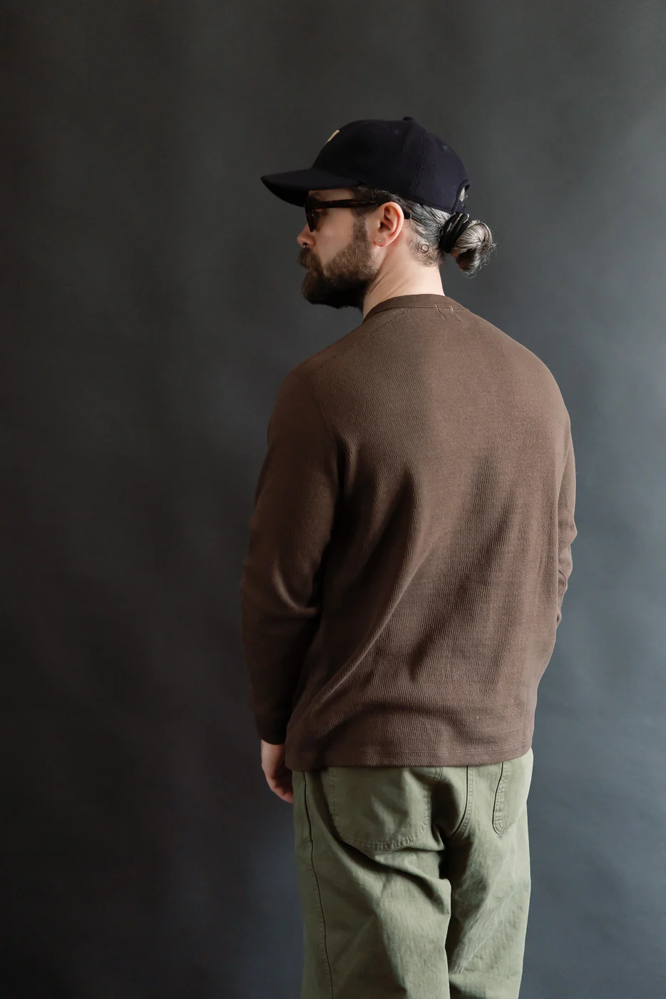 LRH1041 - Supima Long Sleeve Honeycomb Knit Henleyneck Thermal - Oak Brown - Image 11