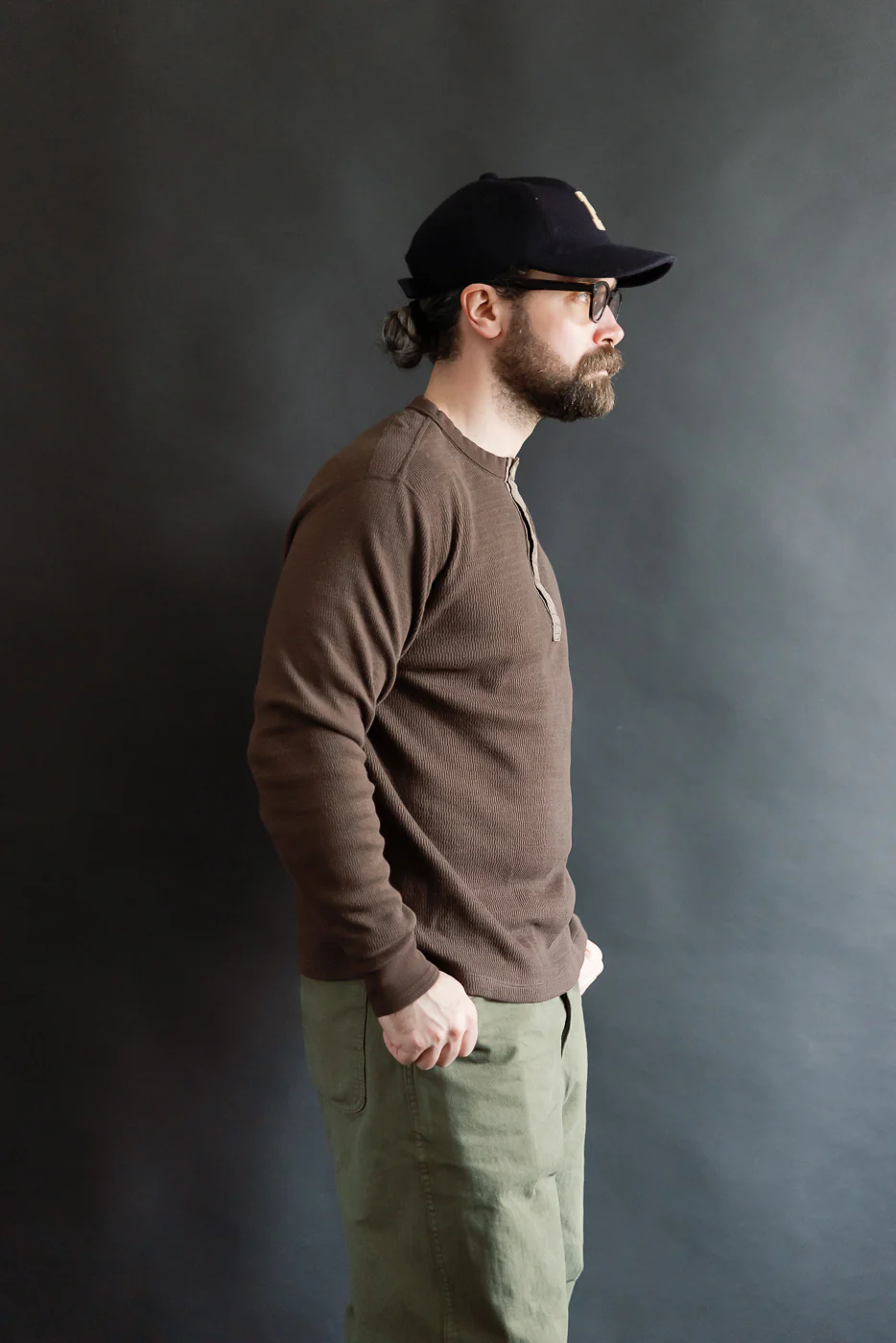 LRH1041 - Supima Long Sleeve Honeycomb Knit Henleyneck Thermal - Oak Brown - Image 13
