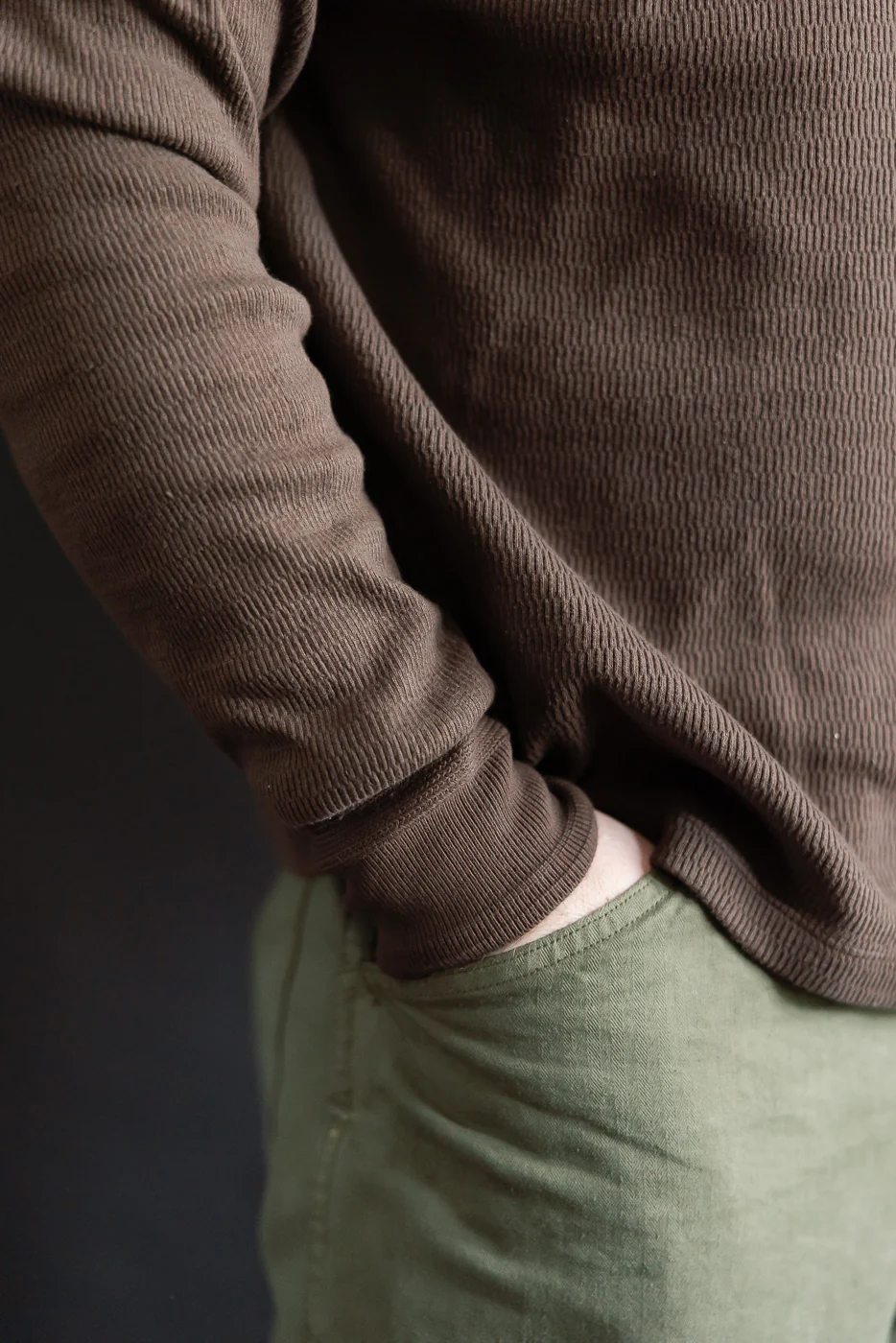 LRH1041 - Supima Long Sleeve Honeycomb Knit Henleyneck Thermal - Oak Brown - Image 16