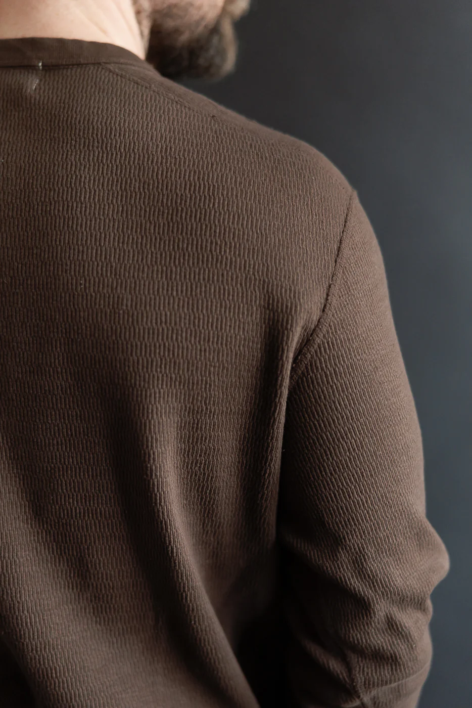 LRH1041 - Supima Long Sleeve Honeycomb Knit Henleyneck Thermal - Oak Brown - Image 17