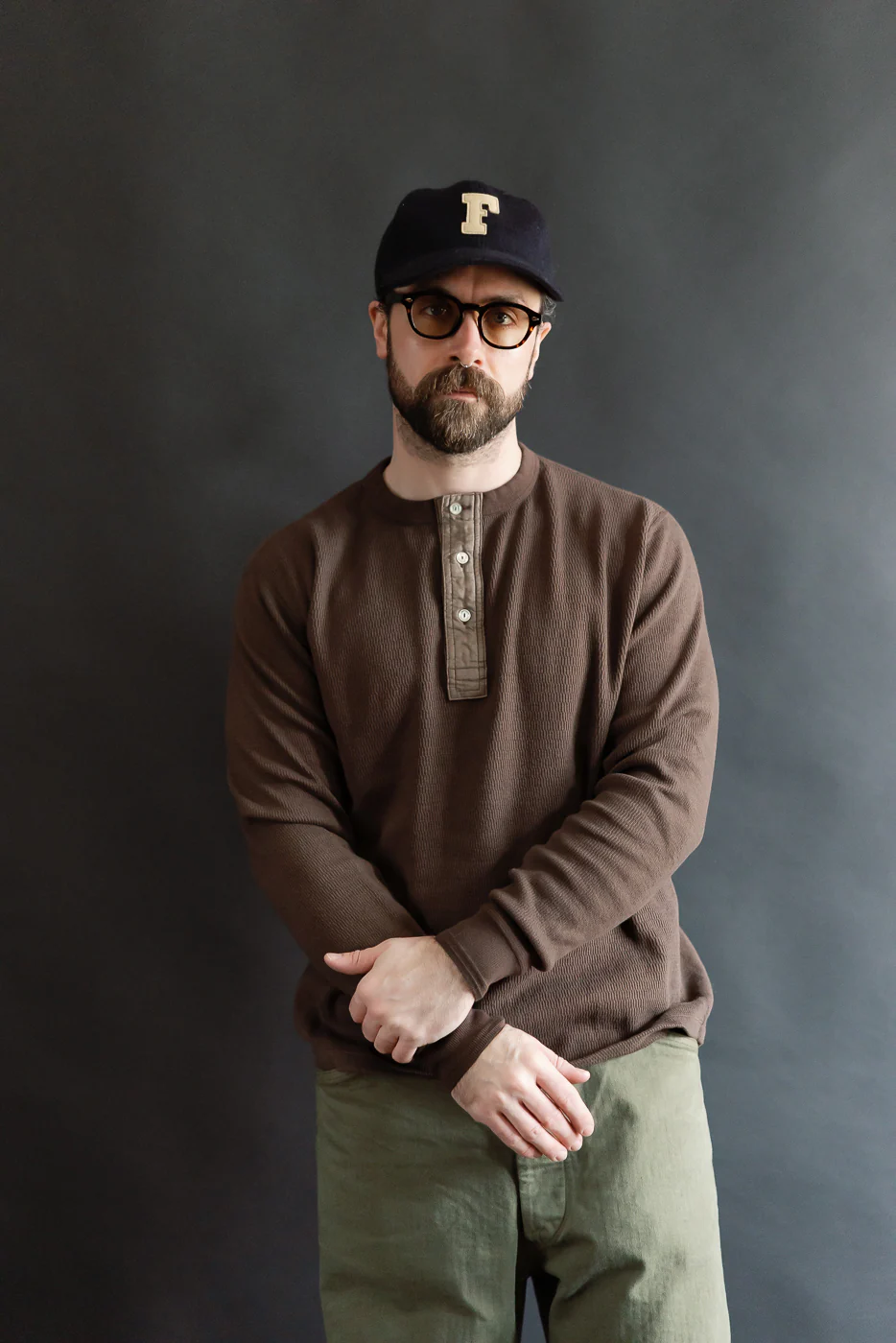 LRH1041 - Supima Long Sleeve Honeycomb Knit Henleyneck Thermal - Oak Brown - Image 9