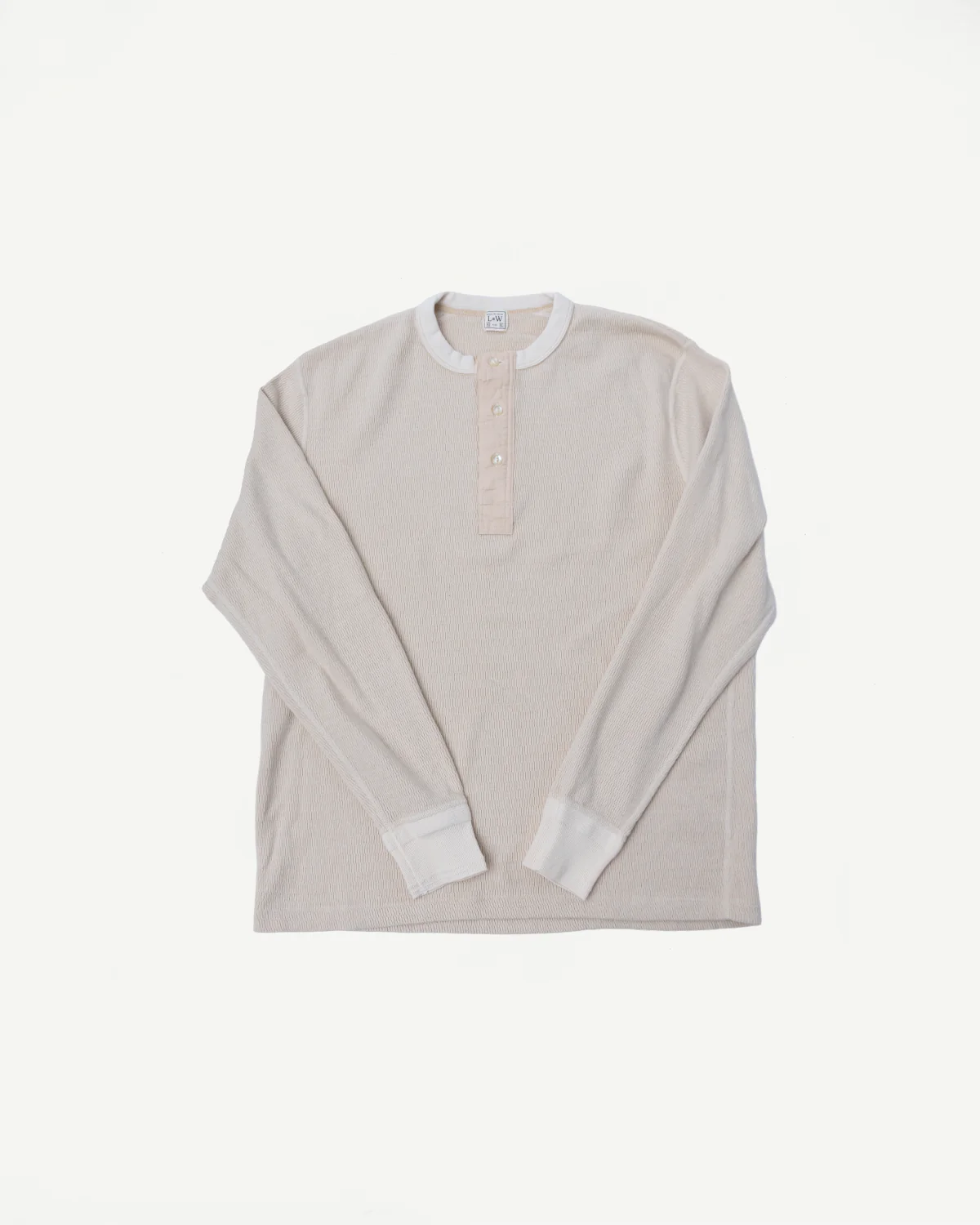 LRH1041 - Supima Long Sleeve Honeycomb Knit Henleyneck Thermal - Vintage Ivory