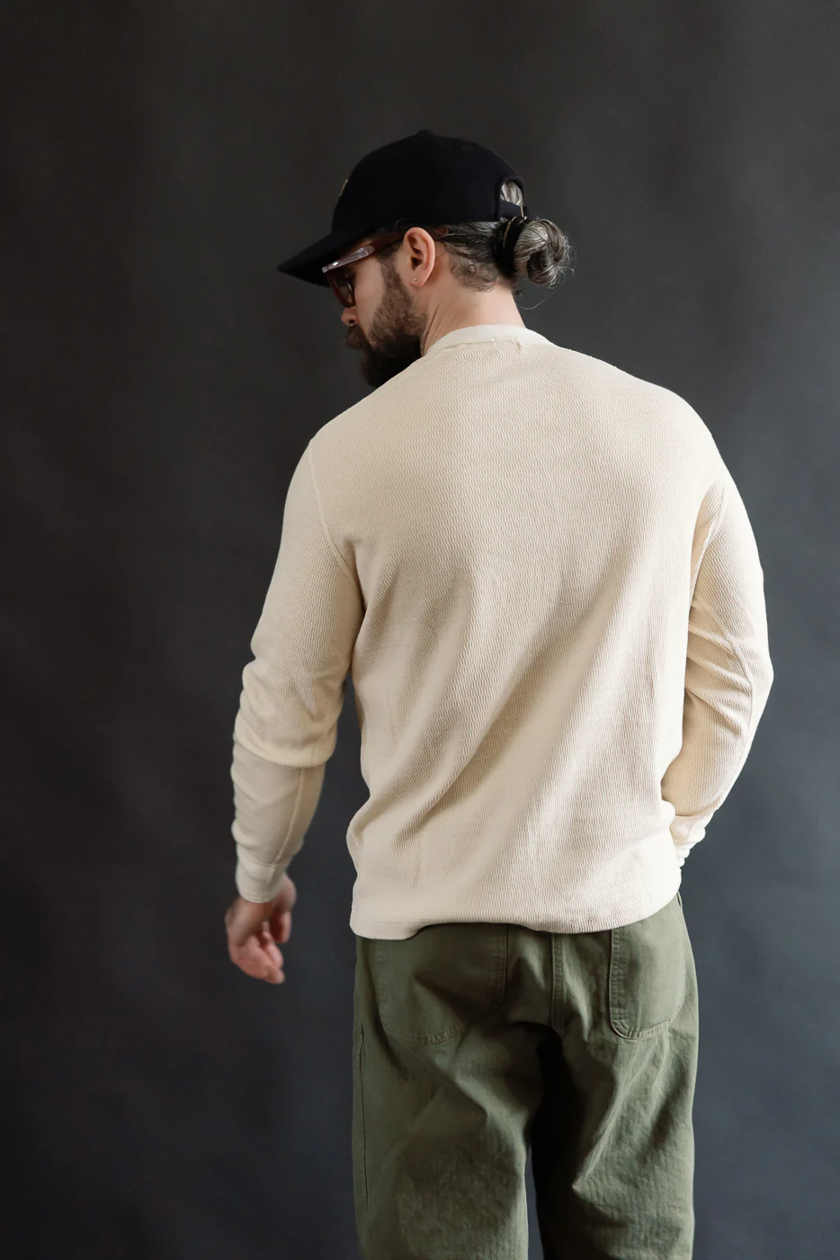 LRH1041 - Supima Long Sleeve Honeycomb Knit Henleyneck Thermal - Vintage Ivory - Image 10
