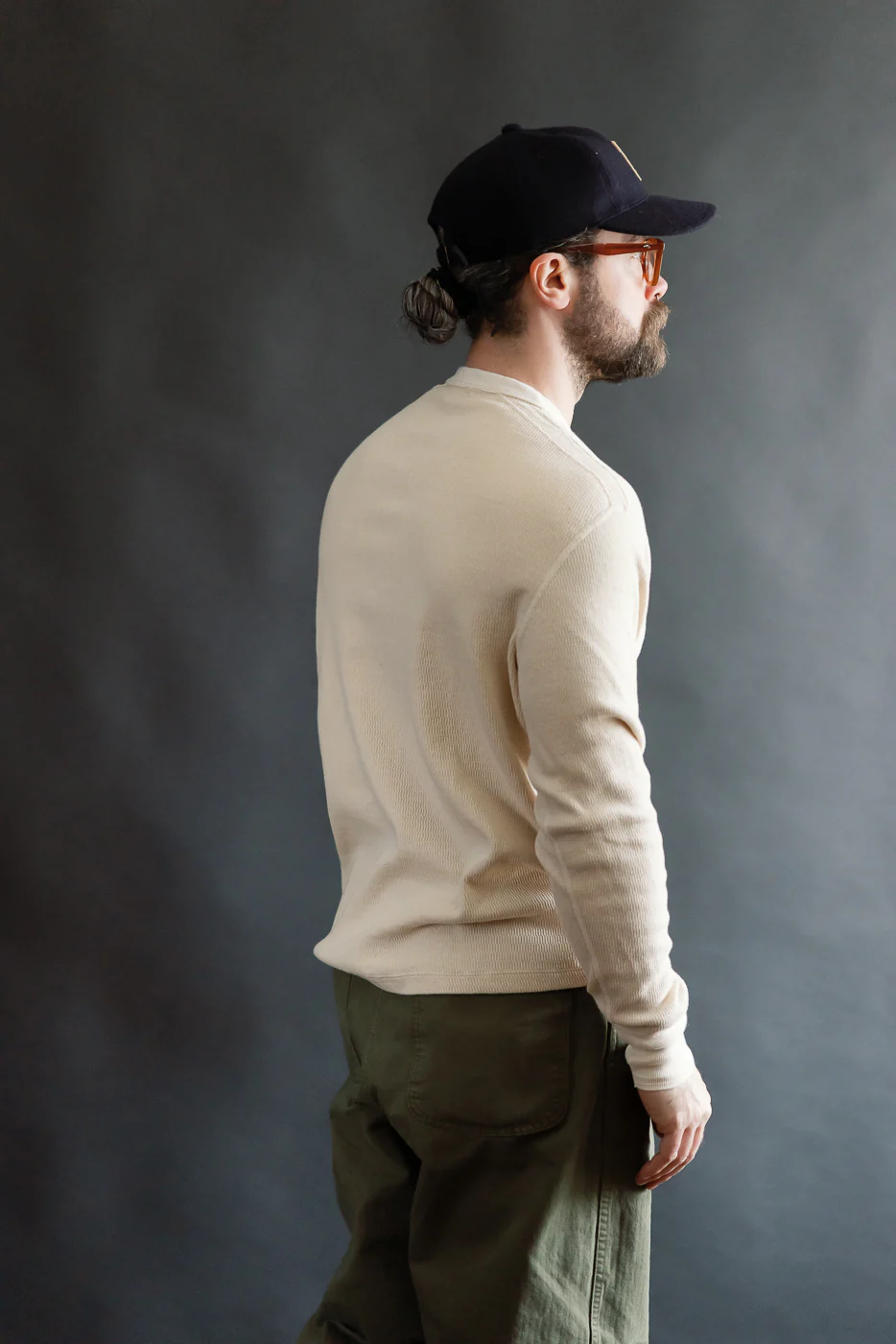 LRH1041 - Supima Long Sleeve Honeycomb Knit Henleyneck Thermal - Vintage Ivory - Image 11