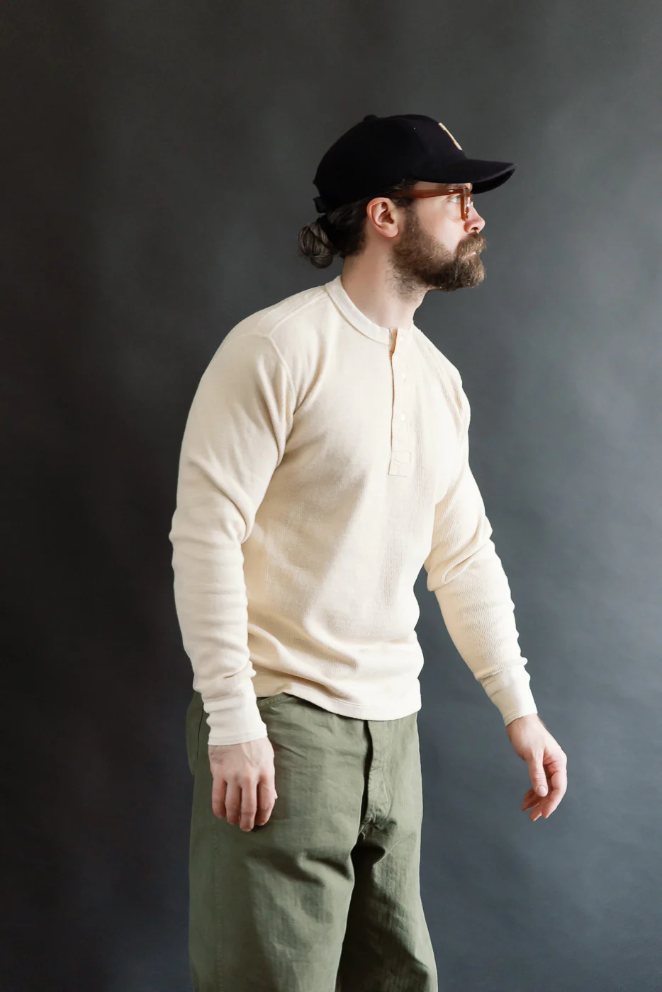 LRH1041 - Supima Long Sleeve Honeycomb Knit Henleyneck Thermal - Vintage Ivory - Image 12