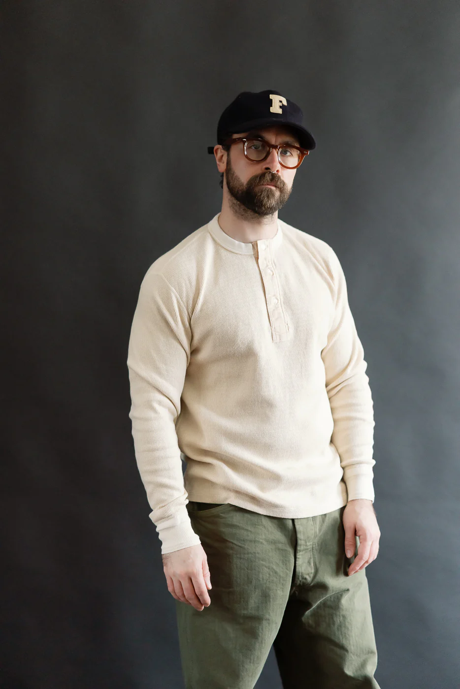 LRH1041 - Supima Long Sleeve Honeycomb Knit Henleyneck Thermal - Vintage Ivory - Image 13