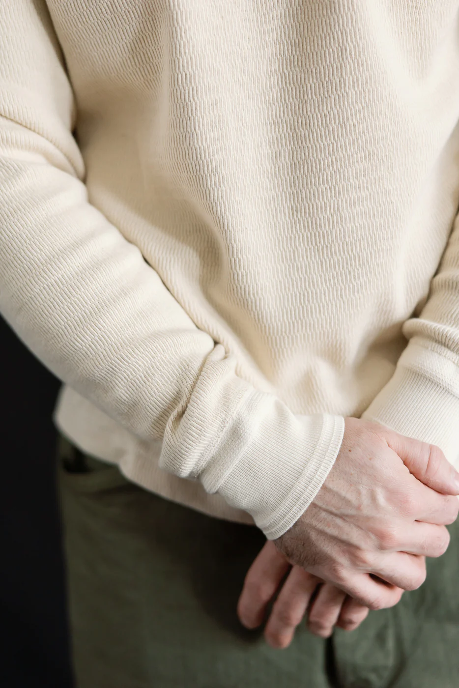 LRH1041 - Supima Long Sleeve Honeycomb Knit Henleyneck Thermal - Vintage Ivory - Image 15