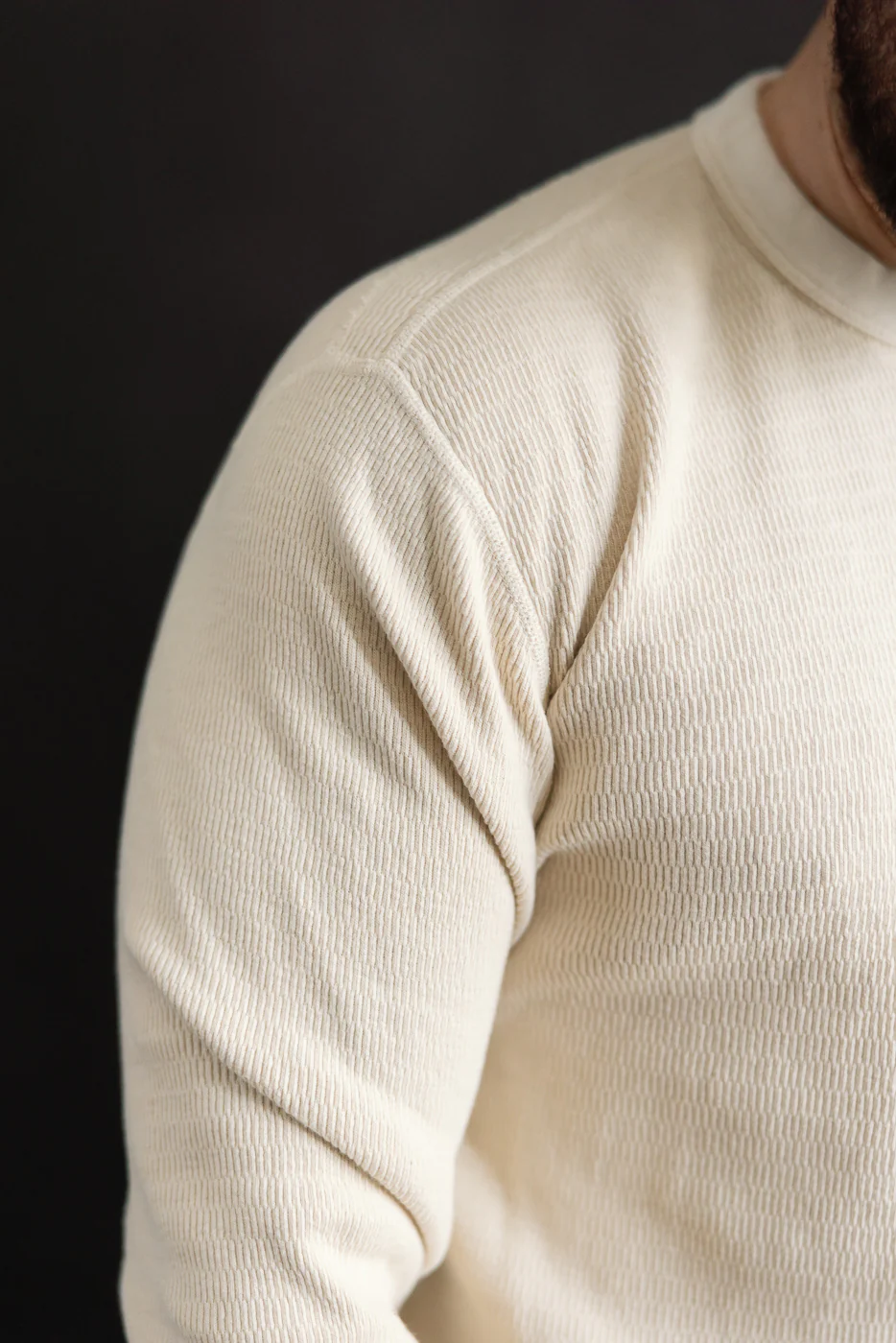 LRH1041 - Supima Long Sleeve Honeycomb Knit Henleyneck Thermal - Vintage Ivory - Image 16