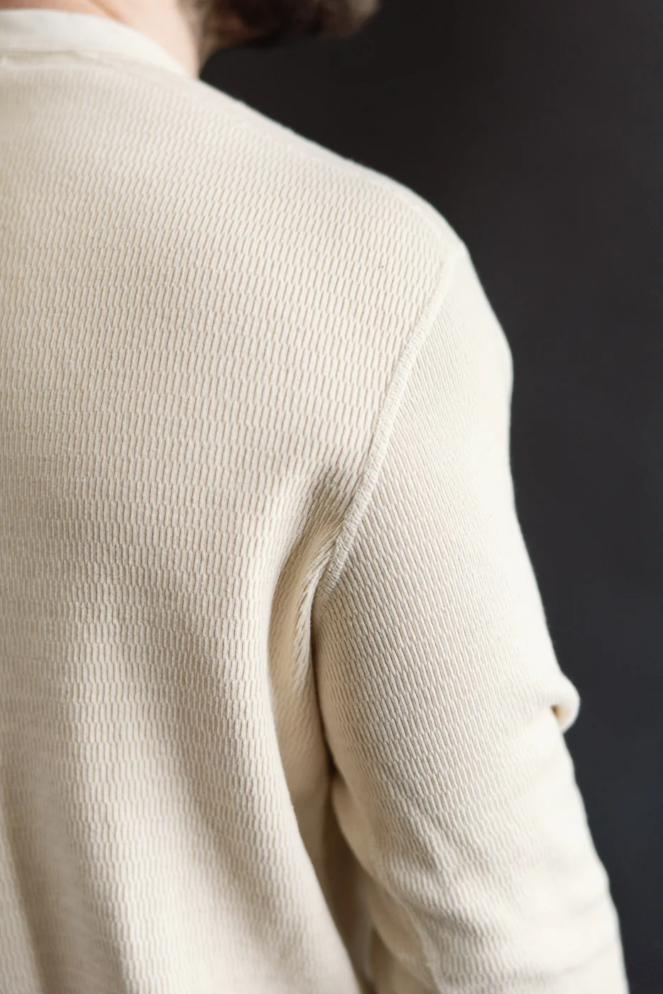LRH1041 - Supima Long Sleeve Honeycomb Knit Henleyneck Thermal - Vintage Ivory - Image 17