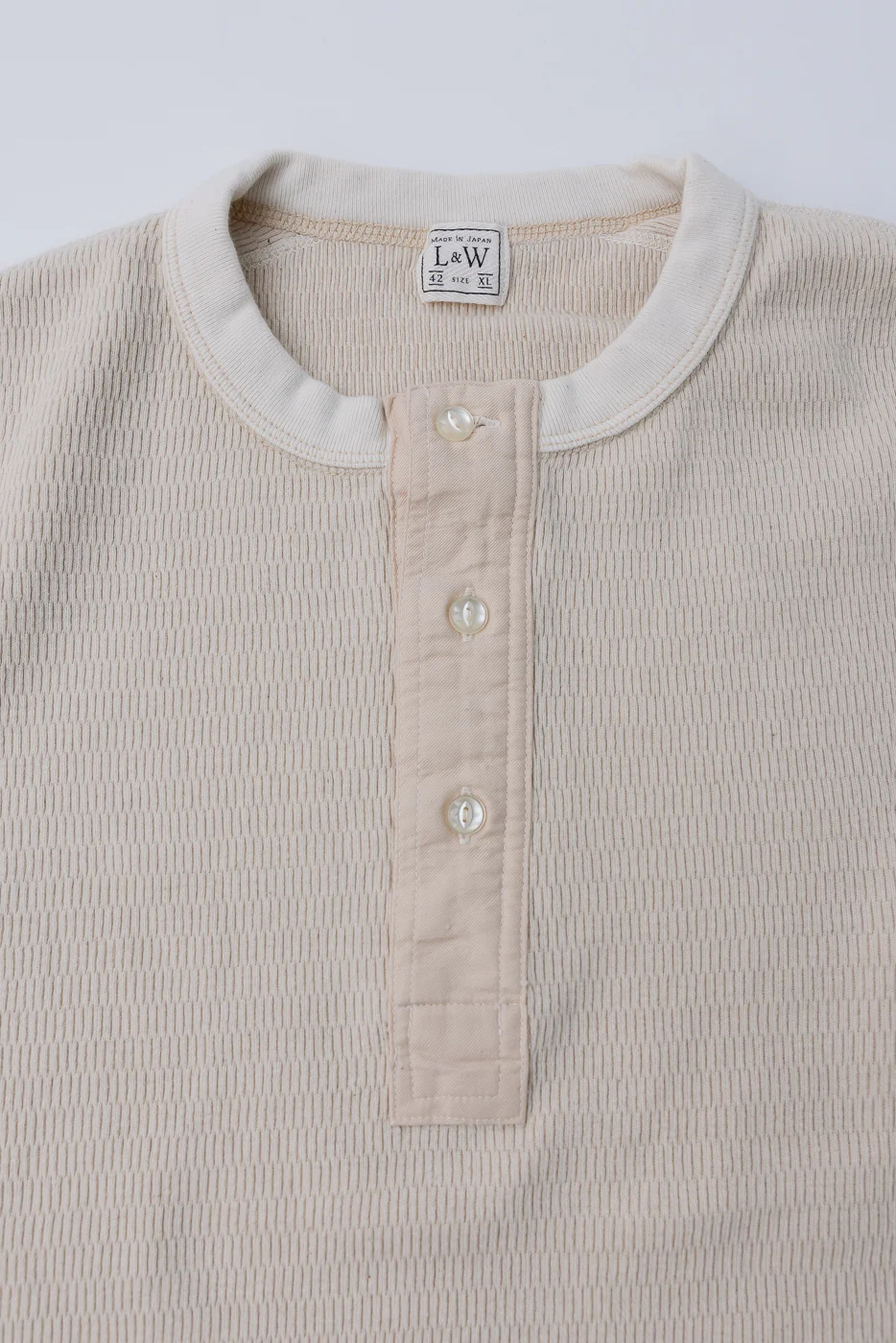 LRH1041 - Supima Long Sleeve Honeycomb Knit Henleyneck Thermal - Vintage Ivory - Image 2