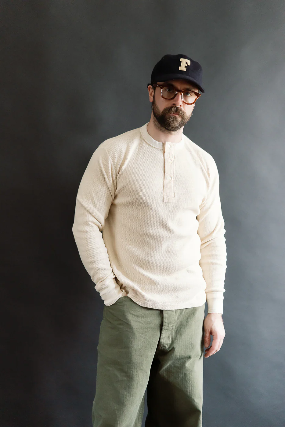 LRH1041 - Supima Long Sleeve Honeycomb Knit Henleyneck Thermal - Vintage Ivory - Image 8