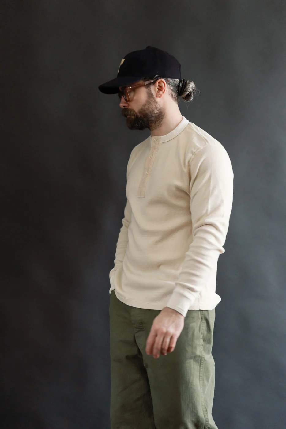 LRH1041 - Supima Long Sleeve Honeycomb Knit Henleyneck Thermal - Vintage Ivory - Image 9