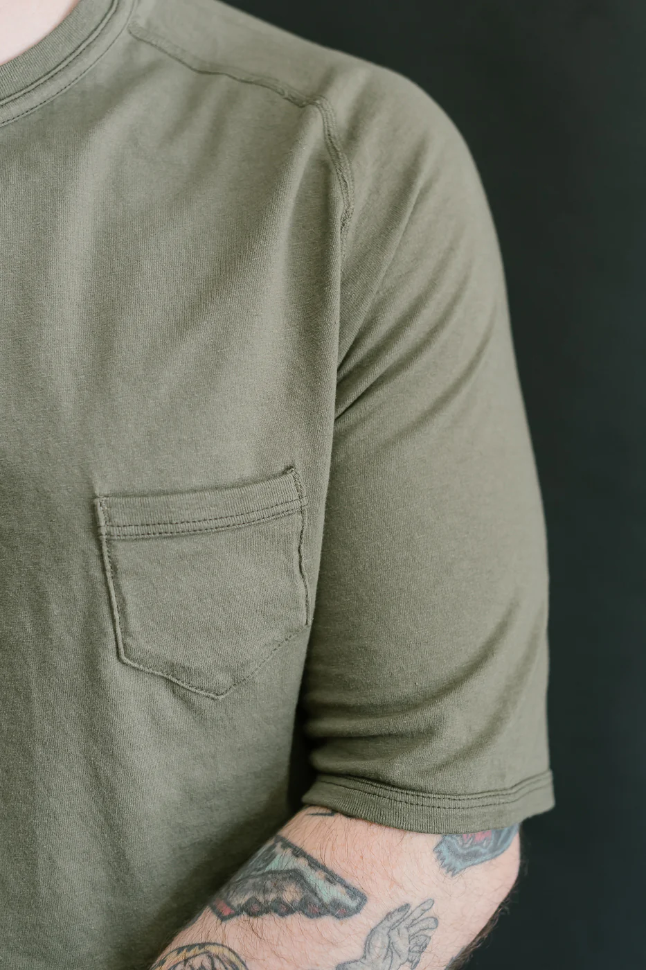 LRC1120 - Supima Cotton Freedom Sleeve Pocket Crew - Antique Olive - Image 16