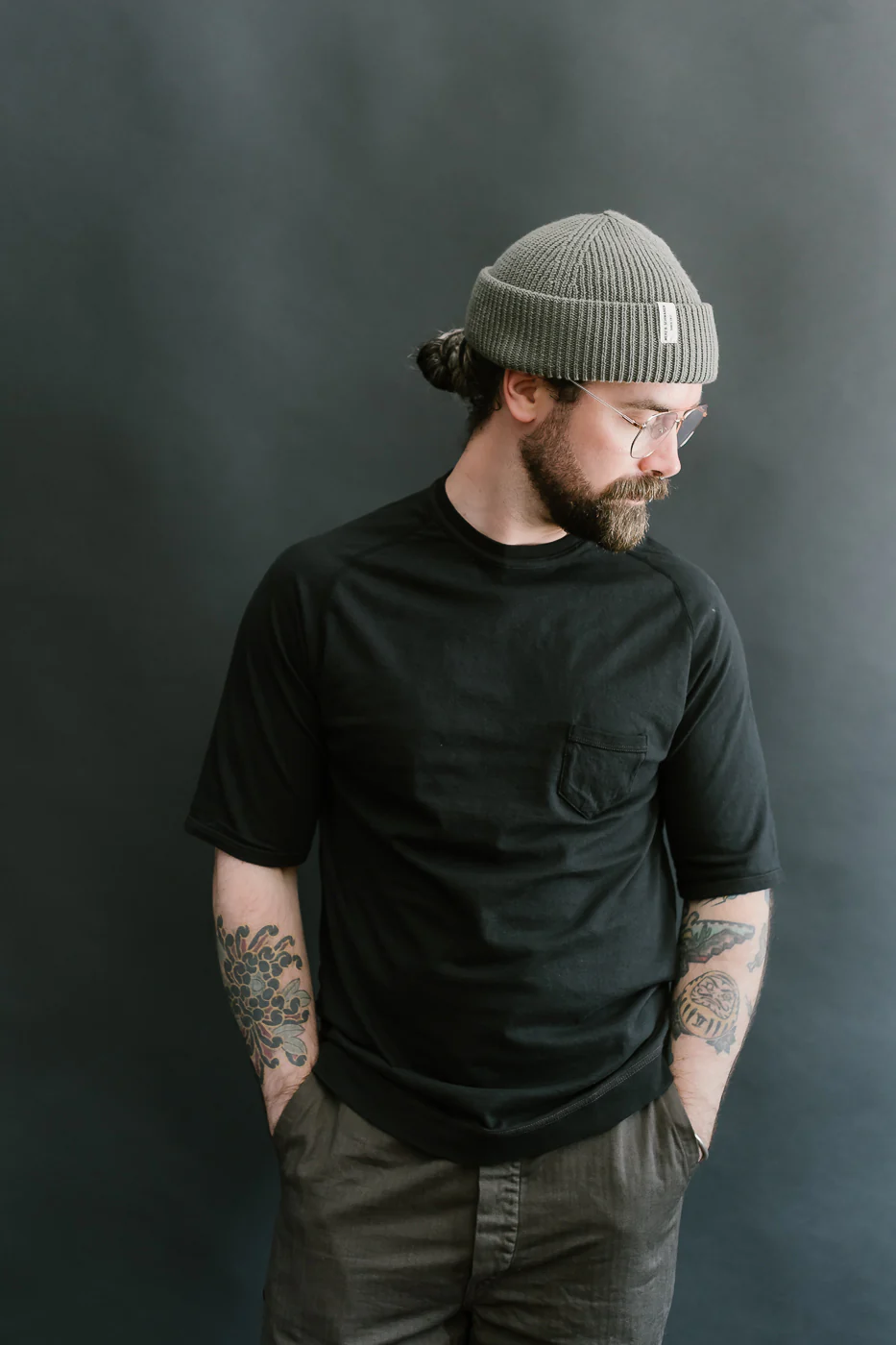 LRC1120 - Supima Cotton Freedom Sleeve Pocket Crew - Royal Black - Image 15