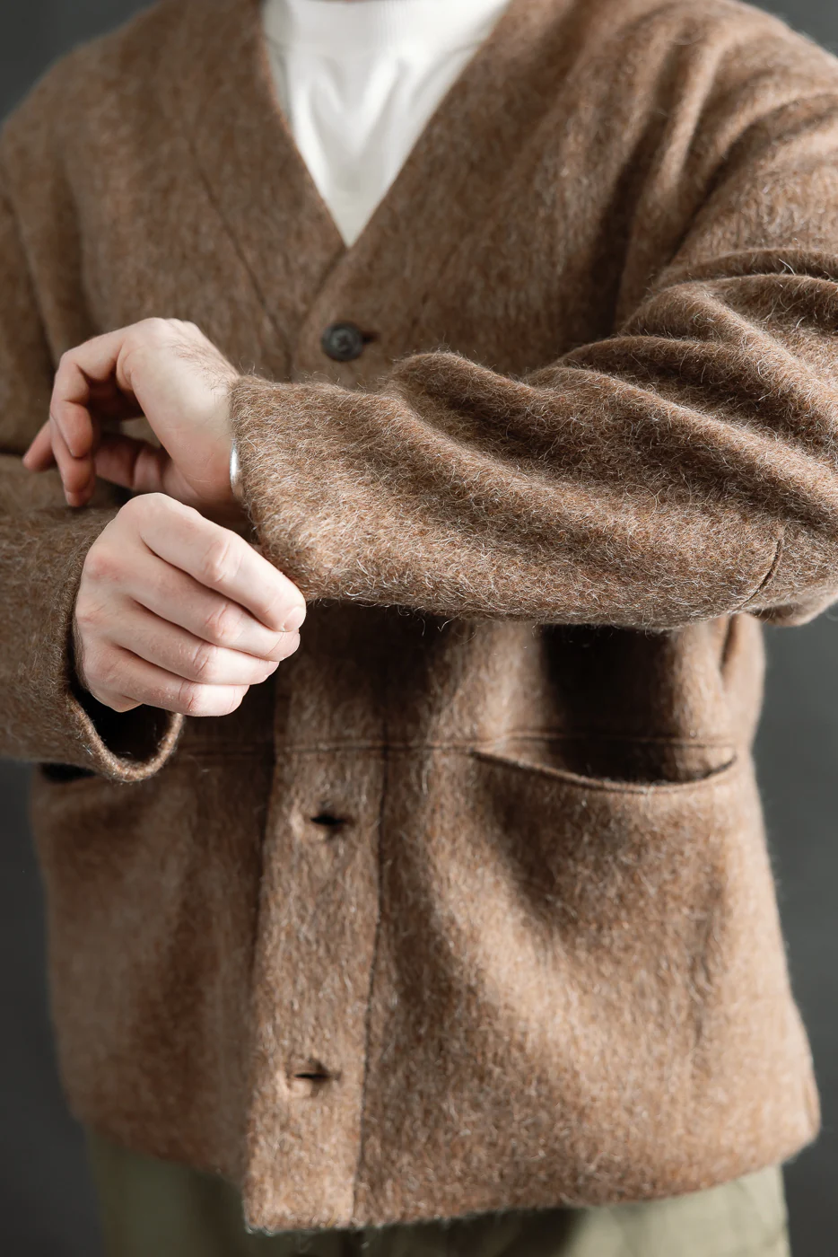 M-B-007 - Basic Cardigan Mohair Fleece - Java Brown - Image 19