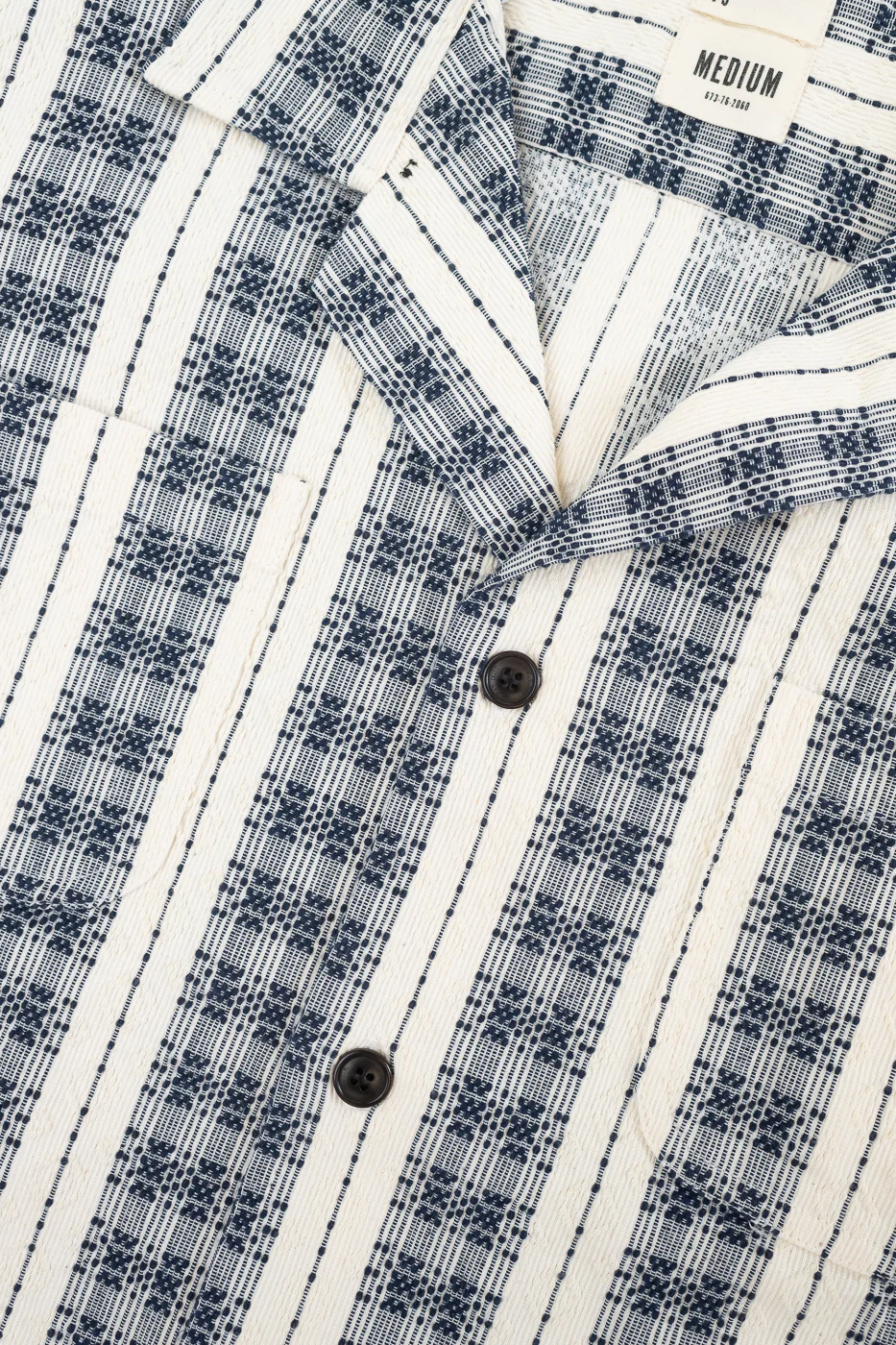 M-I-001 - Beldi Jacquard Aloha Shirt - Off White, Navy - Image 3