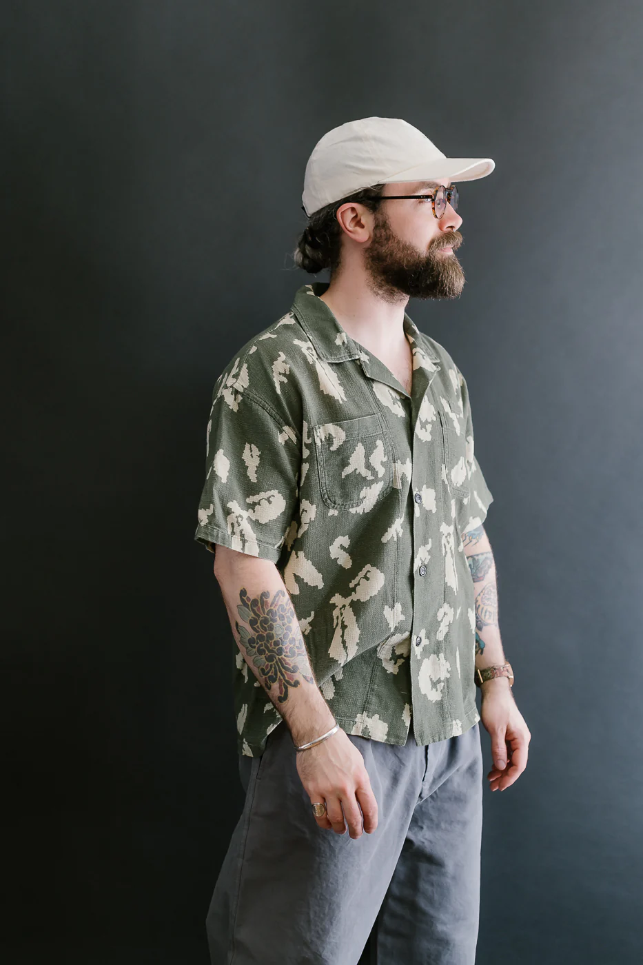 M-I-001 - Cloud Camo Mesh Aloha Shirt - Mint, Off White - Image 11
