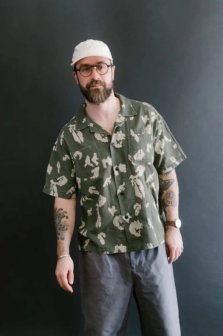 M-I-001 - Cloud Camo Mesh Aloha Shirt - Mint, Off White - Image 15