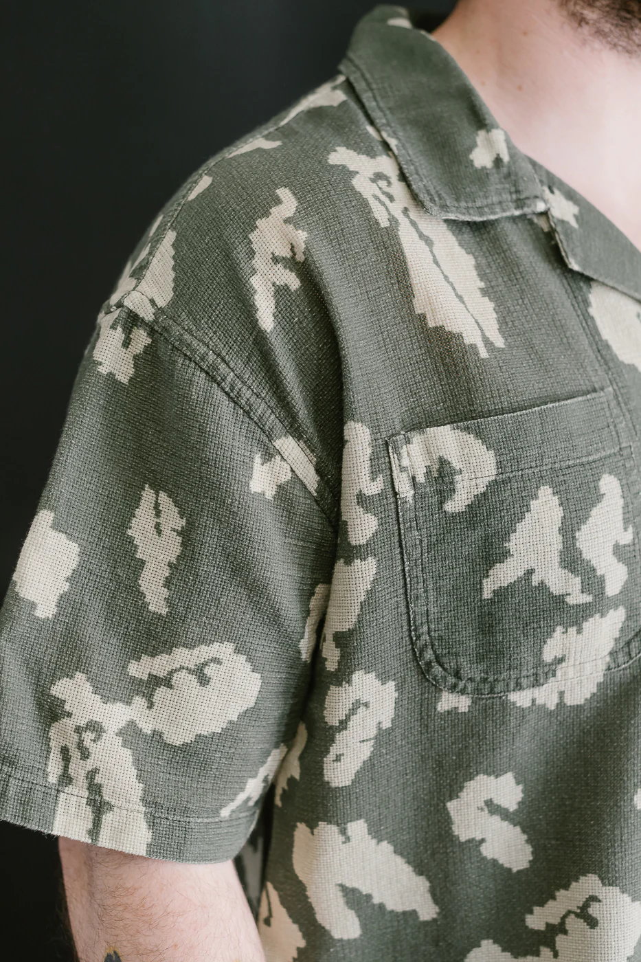 M-I-001 - Cloud Camo Mesh Aloha Shirt - Mint, Off White - Image 19