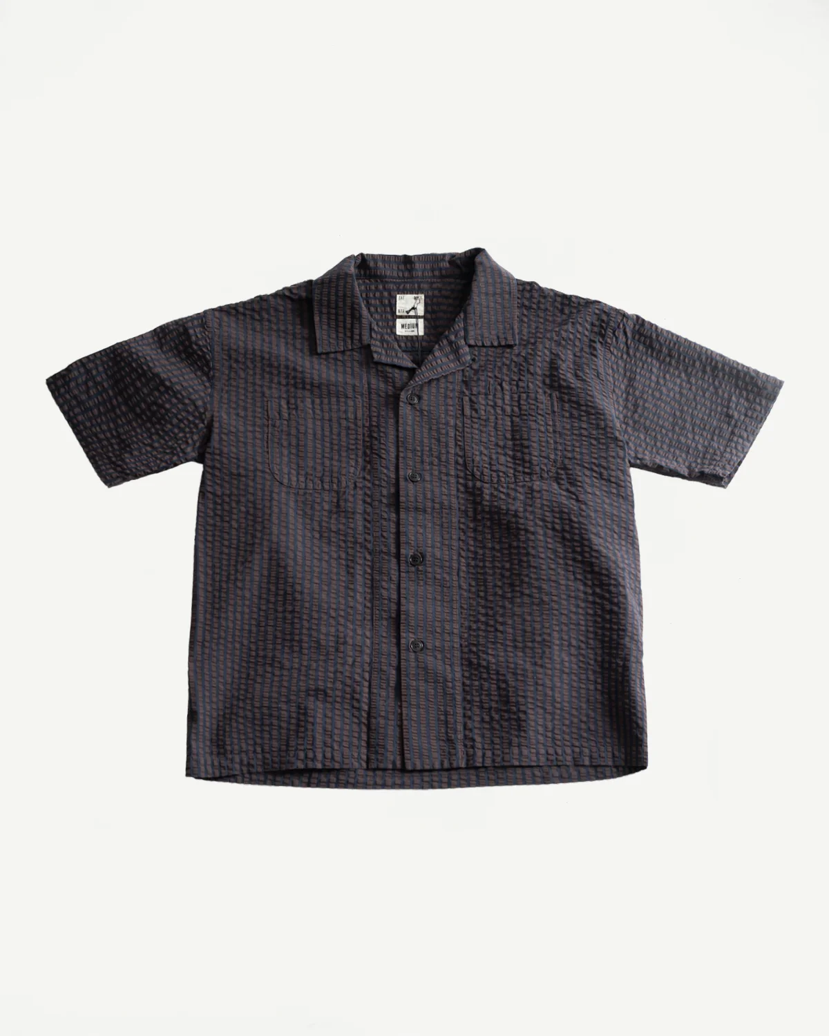 M-I-002 - Belfast Seersucker Denim Aloha Shirt - Coffee, Navy