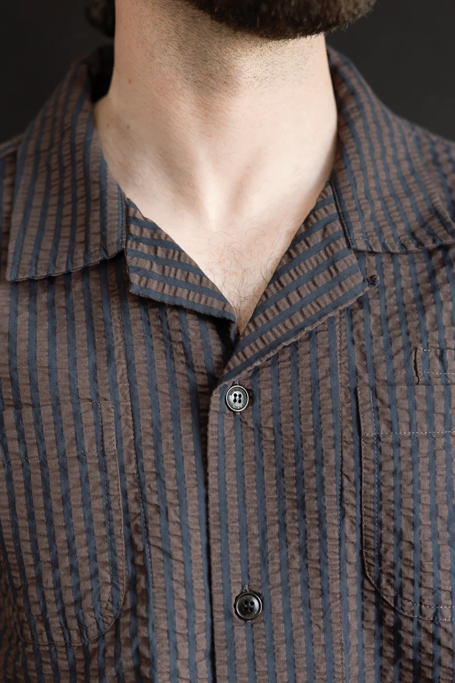 M-I-002 - Belfast Seersucker Denim Aloha Shirt - Coffee, Navy - Image 16