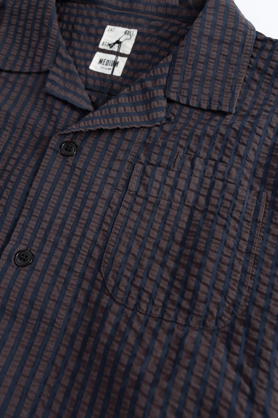 M-I-002 - Belfast Seersucker Denim Aloha Shirt - Coffee, Navy - Image 2