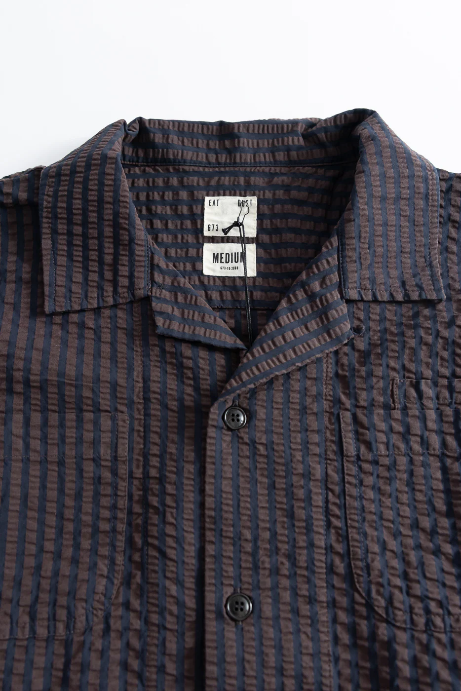 M-I-002 - Belfast Seersucker Denim Aloha Shirt - Coffee, Navy - Image 3