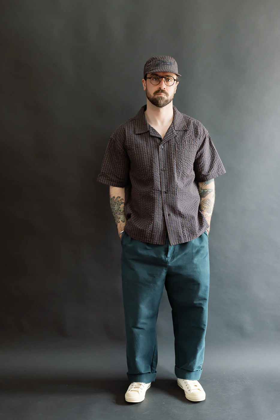 M-I-002 - Belfast Seersucker Denim Aloha Shirt - Coffee, Navy - Image 7