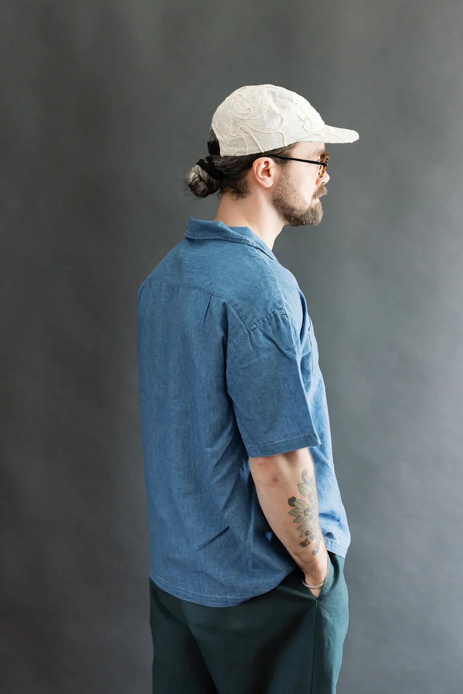 M-I-002 - Linen Cotton Denim Aloha Shirt - Blue - Image 11